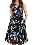Sureple Women's Retro Sleeveless Swing Casual Work Party Dress with Pockets(SP81-Black W F 02-L)