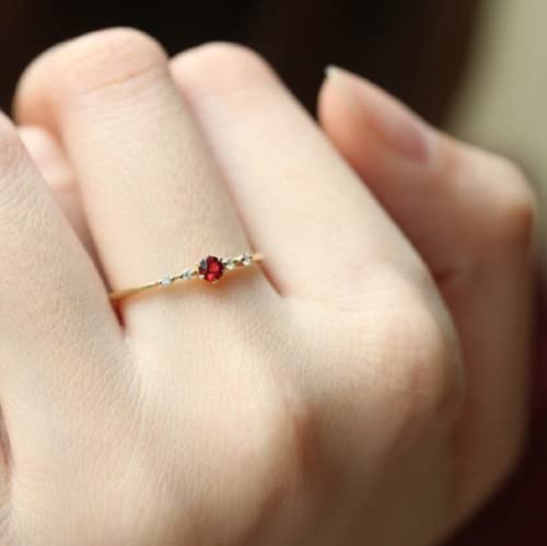 Cute Dainty Women's 14K Gold Ruby Drill Rings Delicate Rings Gemstone Rings Wedding Jewelry Heart Gemstone Promise Engagement Love Ring Size 5-10 (US 7)