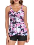 Womens Tankini Swimsuits Two Piece Swimsuit for Women Tummy Control Bathing Suit with Boyshort Swimsuits Athletic 2 Piece Swim Suits Slimming Bathing Suits White Pink Floral X-Large