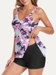 Womens Tankini Swimsuits Two Piece Swimsuit for Women Tummy Control Bathing Suit with Boyshort Swimsuits Athletic 2 Piece Swim Suits Slimming Bathing Suits White Pink Floral X-Large