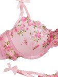 Lilosy Sexy Cute Underwire Push Up Strappy Heart Embroidered Mesh Sheer Lingerie Set for Women See Through Bra and Panty 2 Piece Bow Flower Pink Medium