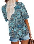 ONLYSHE Summer Flowy Tops for Women Trendy Short Sleeve Shirts O Neck Tunic Blue Pattern Blouse L