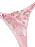 Lilosy Sexy Cute Underwire Push Up Strappy Heart Embroidered Mesh Sheer Lingerie Set for Women See Through Bra and Panty 2 Piece Bow Flower Pink Medium