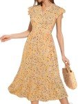YIOYOLA Midi Dresses for Women 2025 Casual with Pockets Notched Neck Aline Tiered Summer Sundress(YYL329-Yellow Floral 04,S)