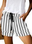 Basoteeuo Womens Shorts Summer Comfy Cotton Elastic Waist Drawstring Casual Trendy Dressy High Waisted Shorts with Pockets Stripe W-12 XL
