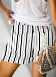 Basoteeuo Womens Shorts Summer Comfy Cotton Elastic Waist Drawstring Casual Trendy Dressy High Waisted Shorts with Pockets Stripe W-12 XL