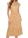 YIOYOLA Midi Dresses for Women 2025 Casual with Pockets Notched Neck Aline Tiered Summer Sundress(YYL329-Yellow Floral 04,S)