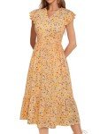 YIOYOLA Midi Dresses for Women 2025 Casual with Pockets Notched Neck Aline Tiered Summer Sundress(YYL329-Yellow Floral 04,S)