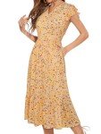 YIOYOLA Midi Dresses for Women 2025 Casual with Pockets Notched Neck Aline Tiered Summer Sundress(YYL329-Yellow Floral 04,S)