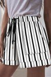 Basoteeuo Womens Shorts Summer Comfy Cotton Elastic Waist Drawstring Casual Trendy Dressy High Waisted Shorts with Pockets Stripe W-12 XL