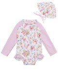 babygoal Toddler Baby Girl One-Piece Swimsuit Long Sleeve Rash Guard with Hat Set, Floral Zipper Toddler Bathing Suit for Beach & Pool- YZU03-2-3T-B Flower