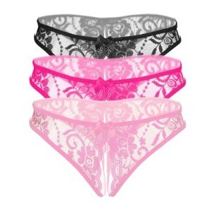 SLITHICE Women Sexy Floral Lace Briefs with Cute Bow Center (US, Alpha, X-Large, Regular, Regular, 3Pack-B)