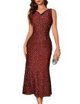 BeryLove Women Sequin Formal Wedding Guest Dress Cocktail Bodycon Gowns Glitter Gala Sleeveless Gown Classy Ruched Cowl Neck Midi Prom Sparkle Party Dresses R0035 Burgundy L