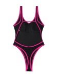 Foxiny Sexy Backless Cheeky High Cut Leg Thong V Neck Tummy Control One Piece Swimsuit Women Brazilian Open Back Bathing Suit Bikini Black Hot Pink Small