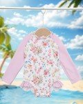 babygoal Toddler Baby Girl One-Piece Swimsuit Long Sleeve Rash Guard with Hat Set, Floral Zipper Toddler Bathing Suit for Beach & Pool- YZU03-2-3T-B Flower