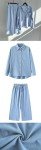 DEPENSL Women 2 Piece Cotton Linen Outfits Casual Loose Roll Up Sleeve Button Top Shirt High Waist Wide Leg Pants Sets with Pockets(Blue03, L)