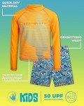 Body Glove Boys Swim Set - 2 Piece Boys Swim Trunks with Rash Guard UV Protection Swimsuit Kids Bathing Suits (Sizes 4-12), Size 5, Orange Swirl Surf