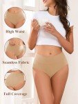 HOHOCHIN Women's Seamless Underwear High Waisted Tummy Control No Show Panties Full Coverage Stretch Briefs 4 Pack (US, Alpha, Medium, Regular, Regular, B-4 Pack-Beige)