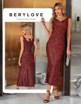 BeryLove Women Sequin Formal Wedding Guest Dress Cocktail Bodycon Gowns Glitter Gala Sleeveless Gown Classy Ruched Cowl Neck Midi Prom Sparkle Party Dresses R0035 Burgundy L