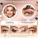 B Beauty Planet Makeup Mirror with Lights, Lighted Magnifying Mirror 20X with 3 Lighting and Adjustable Brightness, 2-Sided Height Adjustable Vanity Mirror for Bathroom, Gifts for Women White