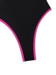Foxiny Sexy Backless Cheeky High Cut Leg Thong V Neck Tummy Control One Piece Swimsuit Women Brazilian Open Back Bathing Suit Bikini Black Hot Pink Small