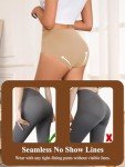 HOHOCHIN Women's Seamless Underwear High Waisted Tummy Control No Show Panties Full Coverage Stretch Briefs 4 Pack (US, Alpha, Medium, Regular, Regular, B-4 Pack-Beige)