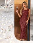 BeryLove Women Sequin Formal Wedding Guest Dress Cocktail Bodycon Gowns Glitter Gala Sleeveless Gown Classy Ruched Cowl Neck Midi Prom Sparkle Party Dresses R0035 Burgundy L