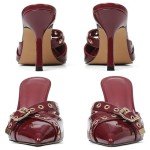 AMINUGAL Burgundy Slingback Kitten Heels for Women Pointed Closed Toe Studded Stiletto Heeled Sandals Mules Buckle Slip on High Heel Red Women's Pumps Shoes Dress Trendy Party Size 6