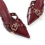 AMINUGAL Burgundy Slingback Kitten Heels for Women Pointed Closed Toe Studded Stiletto Heeled Sandals Mules Buckle Slip on High Heel Red Women's Pumps Shoes Dress Trendy Party Size 6