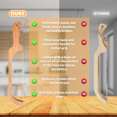 Bread Slicer for Homemade Bread,16" Wooden Sourdough Bread knife with Bow Design,Premium Stainless Steel Serrated Saw Bread cutter for Bagels, Baguettes and More