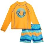 Body Glove Toddler Boys Swim Set - 2 Piece UPF 50+ Quick Dry Swim Trunks and Rash Guard for Boys Kids Swimwear (Sizes: 2T-4T), Size 4T, Orange Turquoise