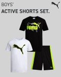 PUMA Boys' Active Shorts Set - 3 Piece Performance T-Shirt, Dry Fit Tank Top, and Gym Shorts - Activewear Set for Boys (4-16), Size 10-12, Black/Lime