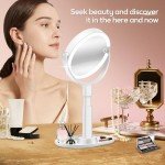 B Beauty Planet Makeup Mirror with Lights, Lighted Magnifying Mirror 20X with 3 Lighting and Adjustable Brightness, 2-Sided Height Adjustable Vanity Mirror for Bathroom, Gifts for Women White