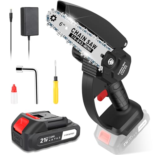 Mini Chainsaw Cordless,6-Inch Portable Handheld Electric Chainsaw with Security Lock,Battery Powered 2000mah Rechargeable Super Saws for Wood Cutting Tree Trimming DIY Projects Gardening Camping
