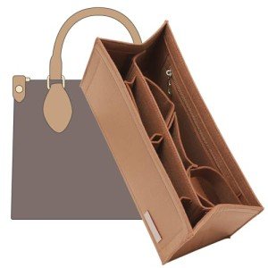 KESOIL Bag Organizer Insert,Tote Bag Insert For On The Go MM, Handbag Inner Organizer,Handbag Storage,Tote Bags Felt Liner with Zipper(Brown,L)