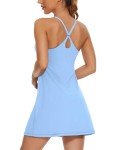Womens Tennis Dress, 2-in-1 Golf Workout Dress with Built-in Bra & Shorts Pockets, Athletic Dresses with Adjustable Strap Light Blue