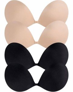 Sticky Bras Push Up - 4 Pairs Adhesive Invisible Silicone Bra Backless Strapless Bra for Women with Nipple Covers B