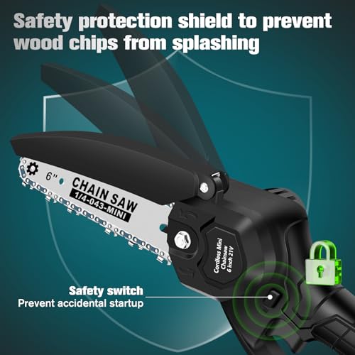 Mini Chainsaw Cordless,6-Inch Portable Handheld Electric Chainsaw with Security Lock,Battery Powered 2000mah Rechargeable Super Saws for Wood Cutting Tree Trimming DIY Projects Gardening Camping