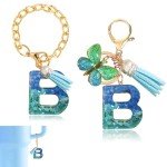 Ruqizhi Initial Letter 2PCS Keychain Cute Letter Charm Accessories with Butterfly Tassel for Cup with Handle for Women Girls