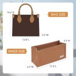 KESOIL Bag Organizer Insert,Tote Bag Insert For On The Go MM, Handbag Inner Organizer,Handbag Storage,Tote Bags Felt Liner with Zipper(Brown,L)