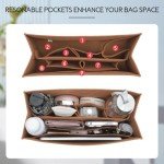 KESOIL Bag Organizer Insert,Tote Bag Insert For On The Go MM, Handbag Inner Organizer,Handbag Storage,Tote Bags Felt Liner with Zipper(Brown,L)