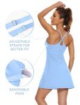 Womens Tennis Dress, 2-in-1 Golf Workout Dress with Built-in Bra & Shorts Pockets, Athletic Dresses with Adjustable Strap Light Blue