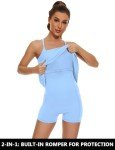 Womens Tennis Dress, 2-in-1 Golf Workout Dress with Built-in Bra & Shorts Pockets, Athletic Dresses with Adjustable Strap Light Blue
