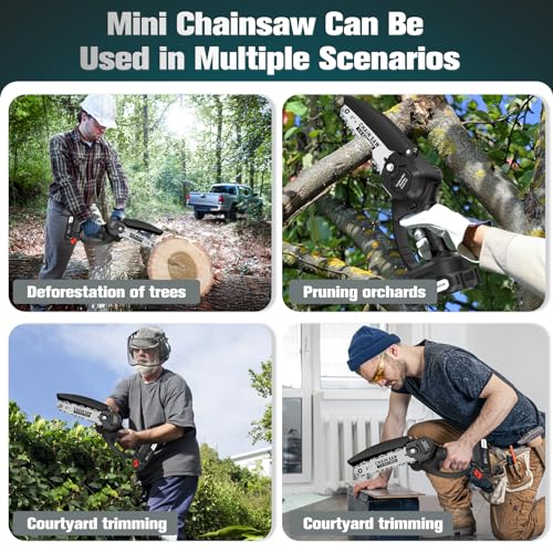 Mini Chainsaw Cordless,6-Inch Portable Handheld Electric Chainsaw with Security Lock,Battery Powered 2000mah Rechargeable Super Saws for Wood Cutting Tree Trimming DIY Projects Gardening Camping