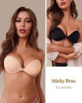 Sticky Bras Push Up - 4 Pairs Adhesive Invisible Silicone Bra Backless Strapless Bra for Women with Nipple Covers B