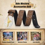 JKEEMI Kids Western Belt for Boys Girls, Embossed Genuine Leather Cowboy Cowgirl Belt for Jeans Pant Dresses Gift