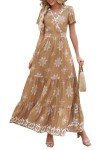 PRETTYGARDEN Womens 2025 Summer Casual V Neck Boho Maxi Dress Flowy Aline Bell Sleeve Tiered Floral Dresses with Pocket (Floral Khaki White,Medium)