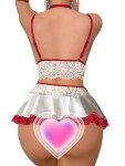 Foxiny Sexy Skirt Choker Stocking Bows Wireless Lace Garter Lingerie Set Women Sheer Floral See Through Bra Panty White Red Medium