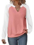 EADINVE Women Casual Long Sleeve V Neck Sweatshirts Cute Loose Fit Lightweight Pullover Tops