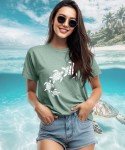 Womens Graphic Tee Vintage Sea Turtle Shirt Summer Casual Loose Fit Short Sleeve Holiday Weekend Beach Vacation Cotton Top Hawaiian Shirts,Pale Green XXL
